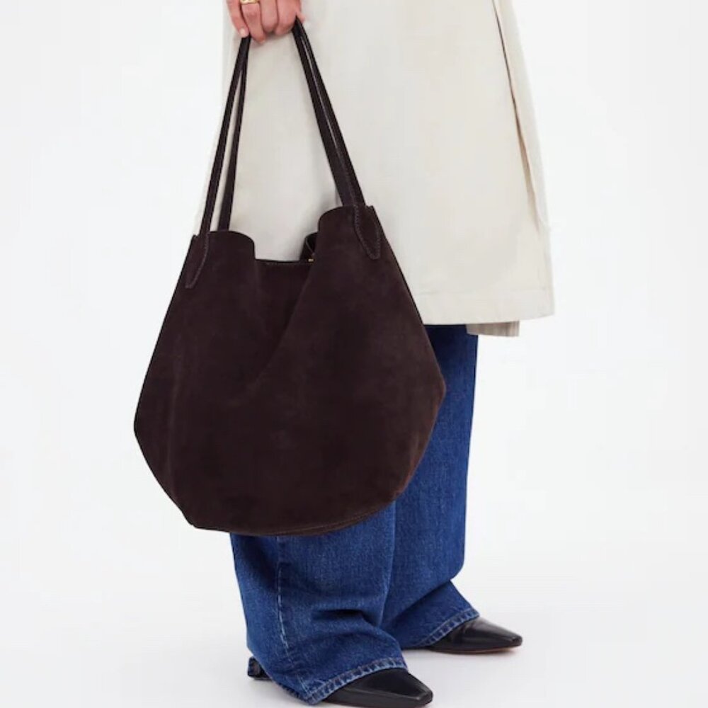 Madewell Dark Carob Brown Suede Shopper‎ Tote NR388 NEW